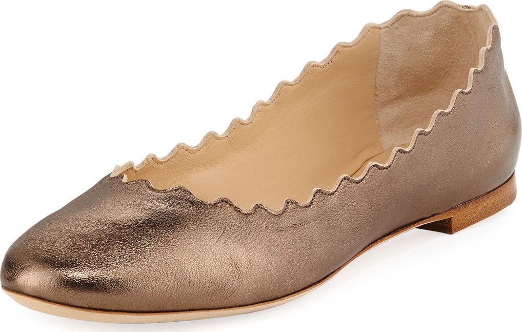 Chloe Scalloped Leather Ballet Flats