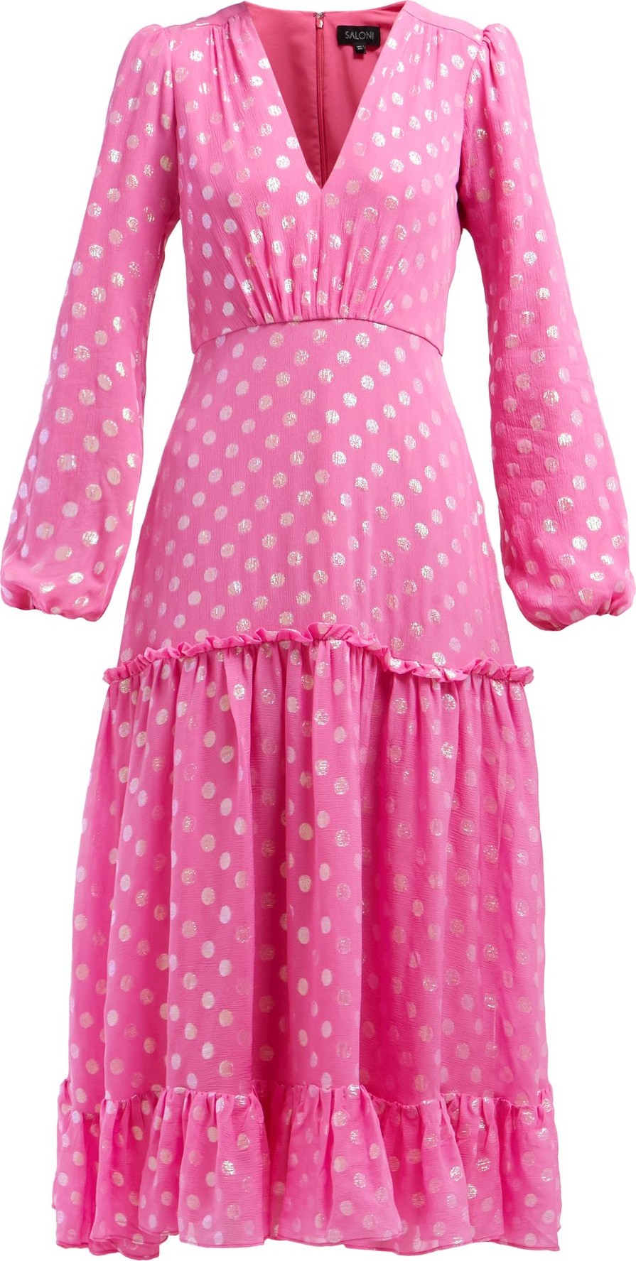 Saloni Devon polka dot-jacquard silk-blend dress