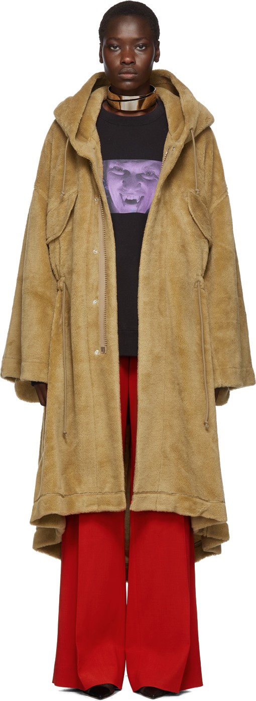 Undercover Beige Wool Fleece Hooded Coat