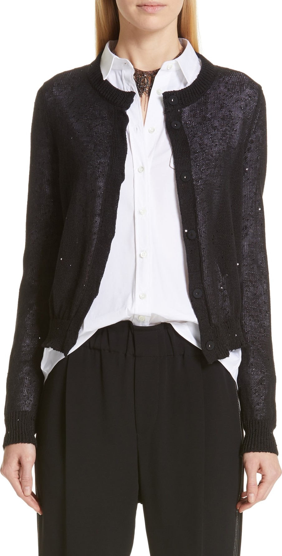 Brunello Cucinelli Sequin Linen & Silk Crop Cardigan