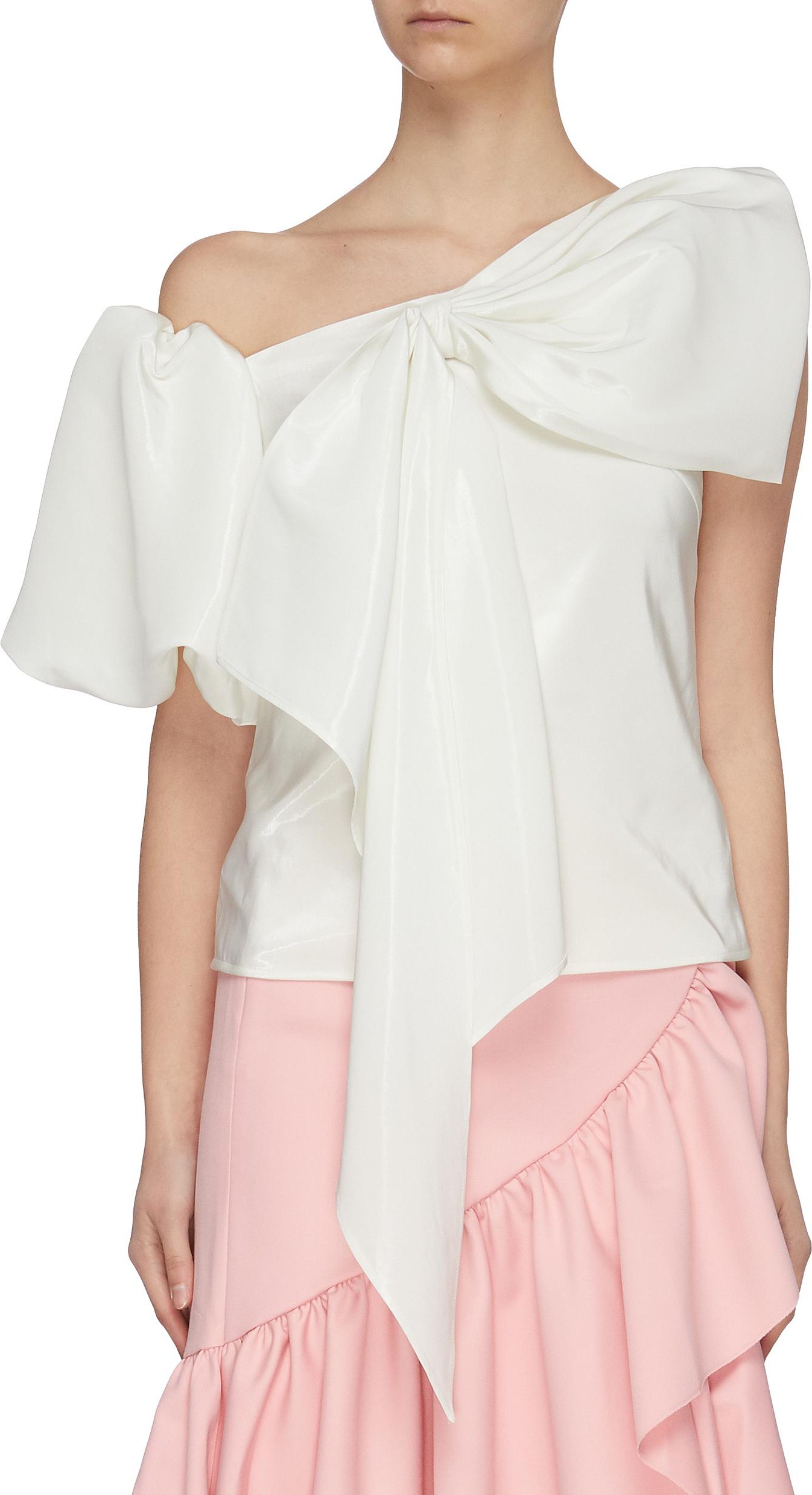 MING MA Asymmetric puff sleeve bow top