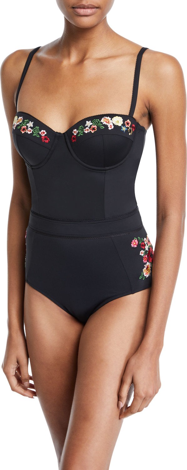 Johnny Was Haley Floral Corset One-Piece Swimsuit