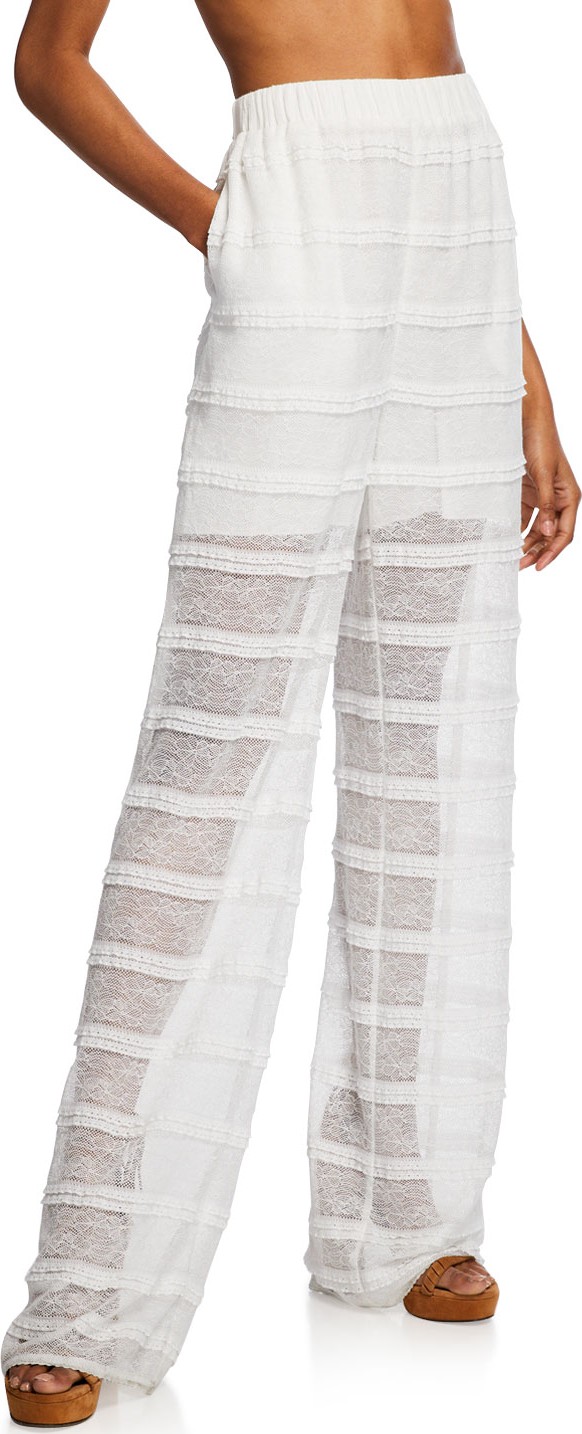 Jonathan Simkhai Lace Combo Ruffle Pants Jonathan Simkhai Lace Combo Ruffle Pants