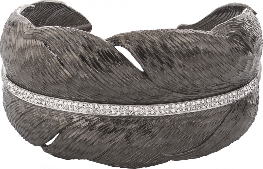 Michael Aram Wide Feather Cuff Bracelet w/ Diamonds
