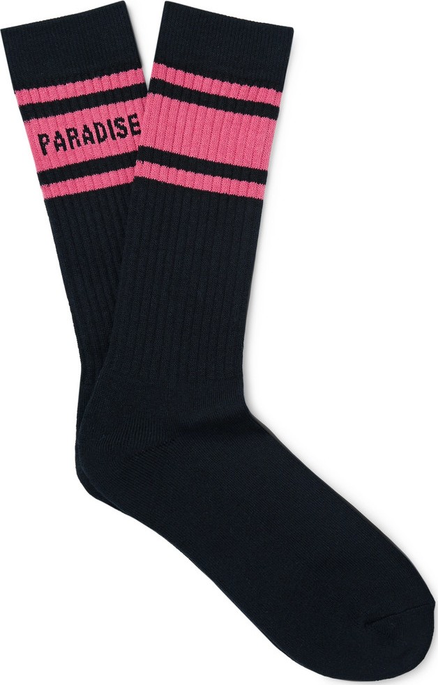Wacko Maria Logo-Intarsia Ribbed Cotton-Blend Socks