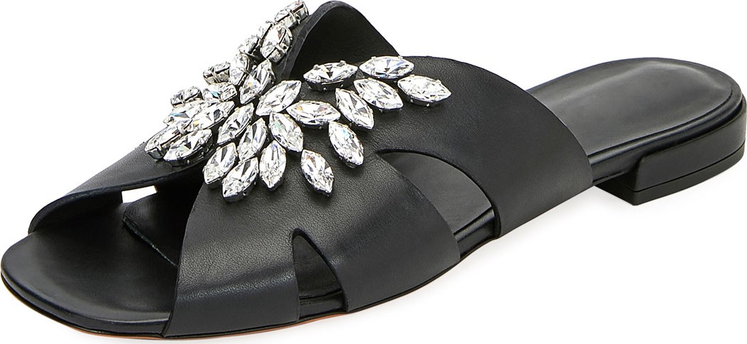 Miu Miu Rhinestone Embellished Flat Sandals