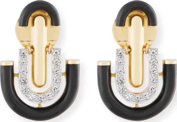 David Webb Black Enamel & Diamond Unity Earrings
