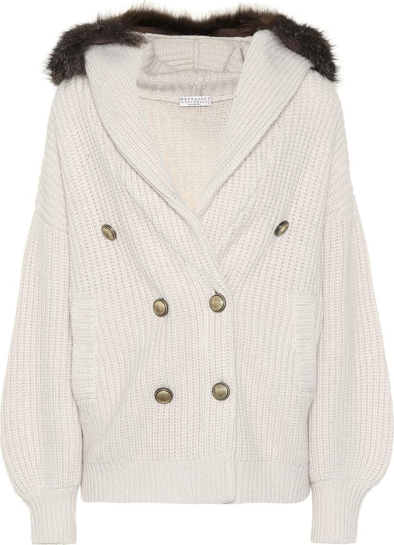 Brunello Cucinelli Fur-trimmed cashmere cardigan