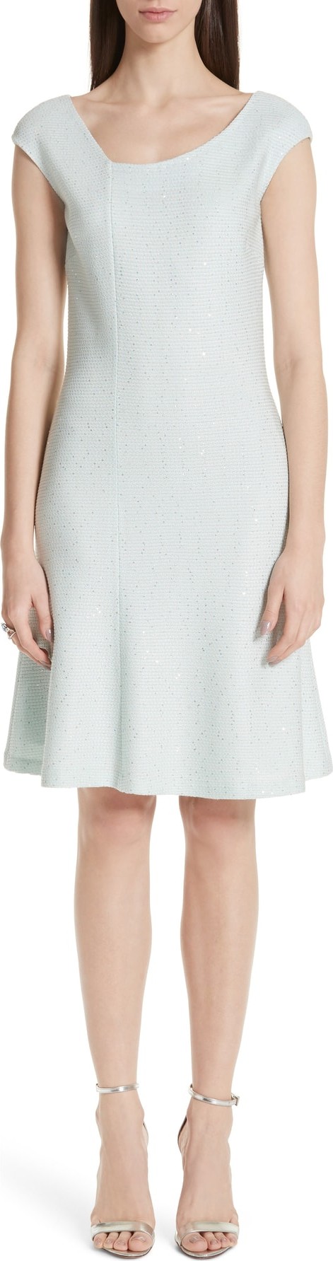 St. John Links Asymmetrical Neck Sequin Knit Dress