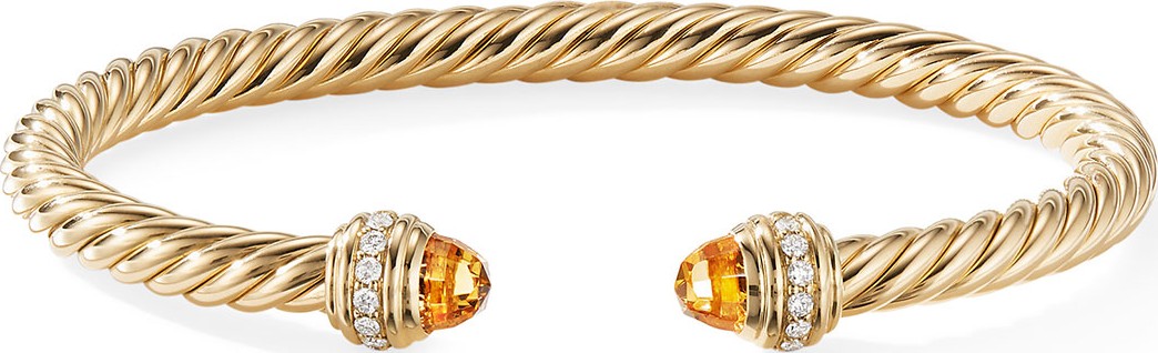 David Yurman 18k Gold Cable Bracelet w/ Diamonds & Citrine, Size M