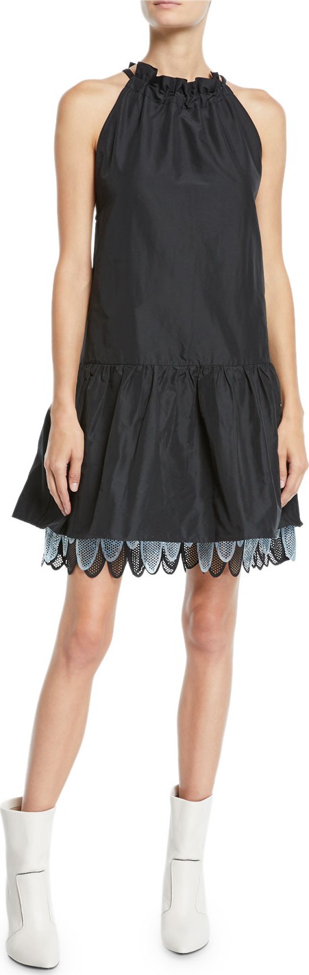 Paskal Sleeveless Tie-Neck Mini Dress w/ Layered Skirt