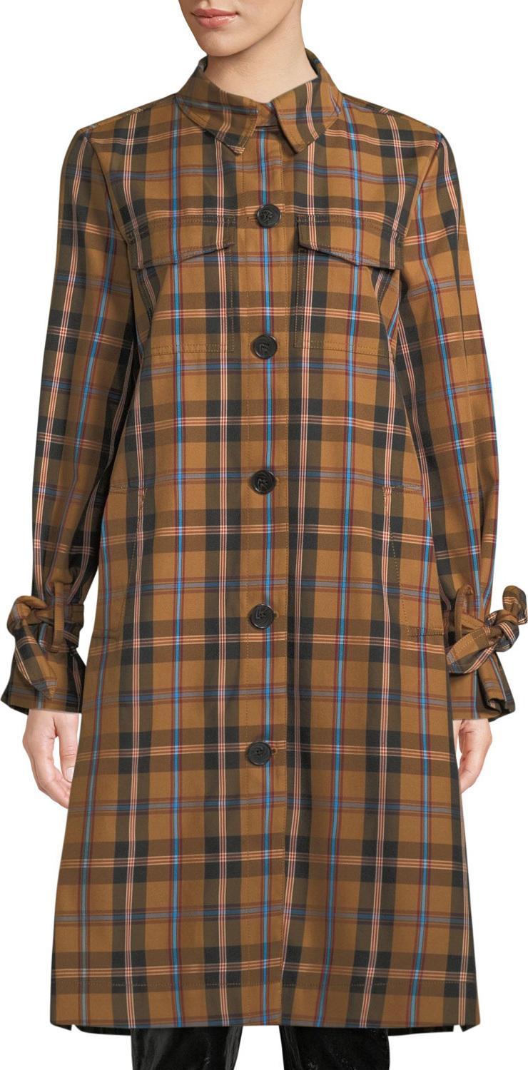 Derek Lam 10 Crosby Plaid Button-Front Long Coat