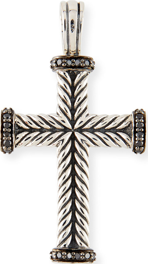 David Yurman Men's Chevron Cross Pendant with Black Diamonds
