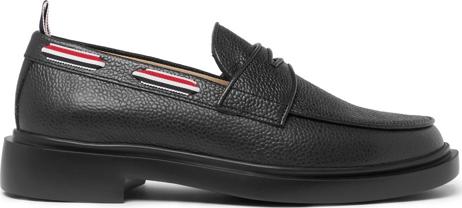 Thom Browne Grosgrain-Trimmed Pebble-Grain Leather Penny Loafers