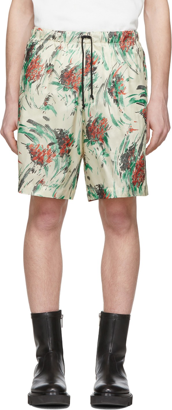 Dries Van Noten Off-White & Multicolor Floral Piper Shorts