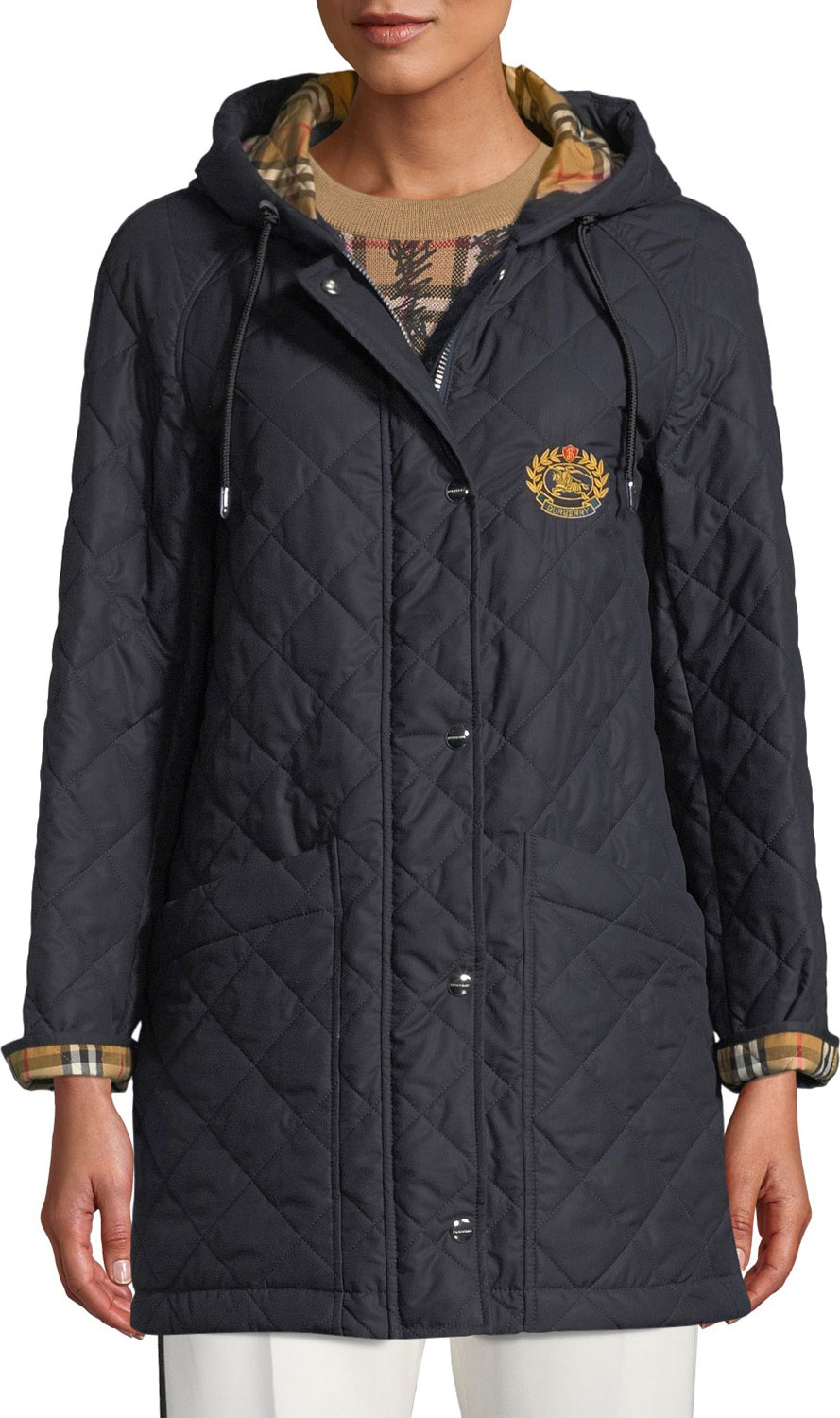 Burberry London England Roxwell Diamond-Quilted Hooded Parka Jacket