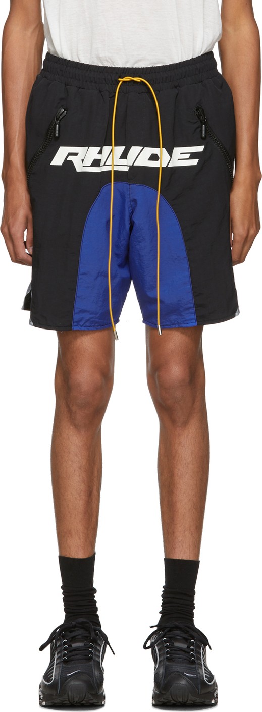 RHUDE Black & Blue Logo Colorblock Shorts
