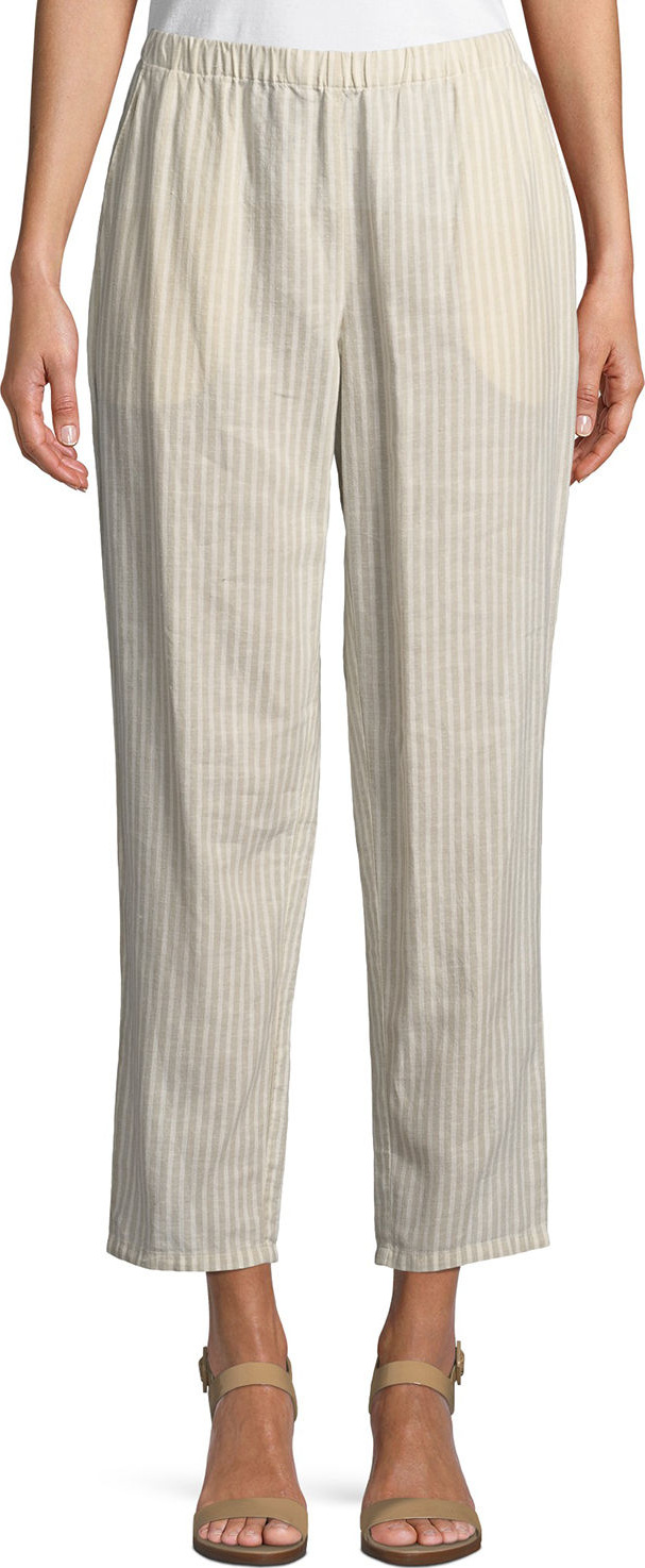 Eileen Fisher Striped Hemp-Blend Relaxed-Leg Ankle Pants