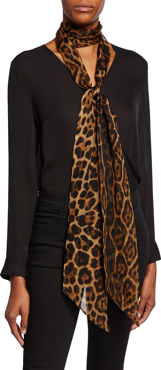 Saint Laurent Leopard Print Silk Neck Tie
