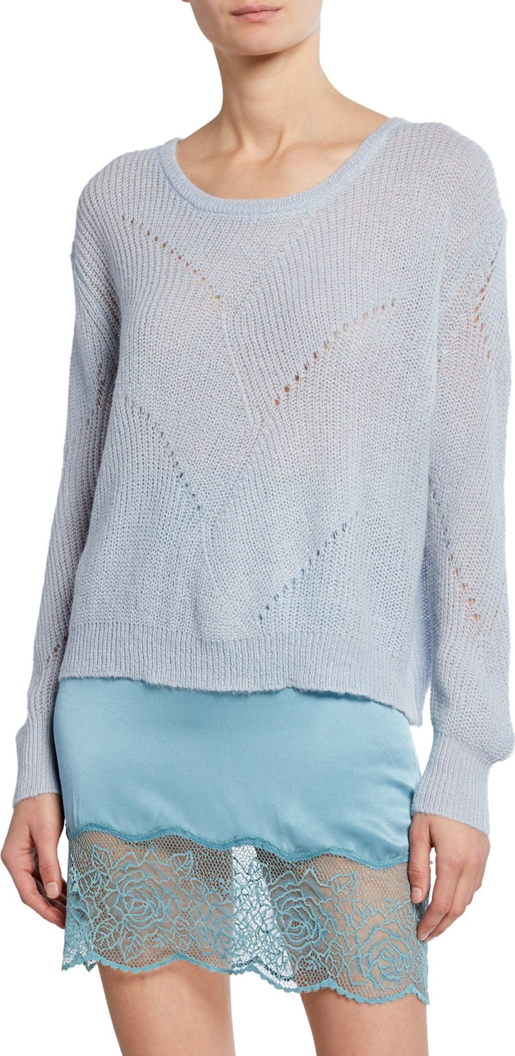 Sablyn Violet Scoop-Neck Sweater with Open-Stitching