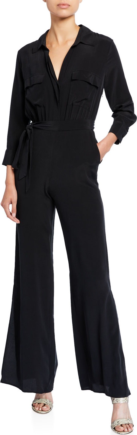 L'AGENCE Teddy Collared Silk Jumpsuit