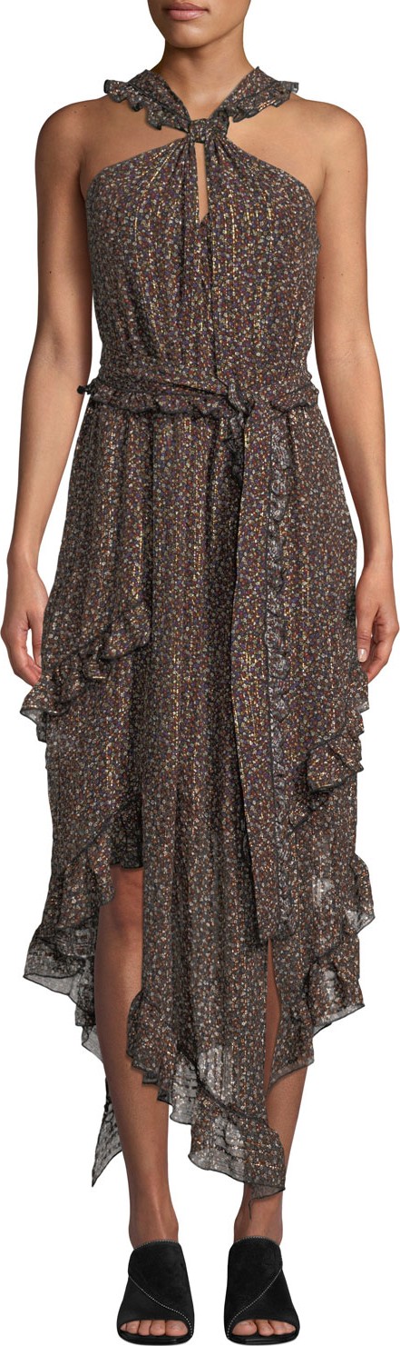 Derek Lam 10 Crosby Floral-Print Asymmetrical Ruffle Halter Dress