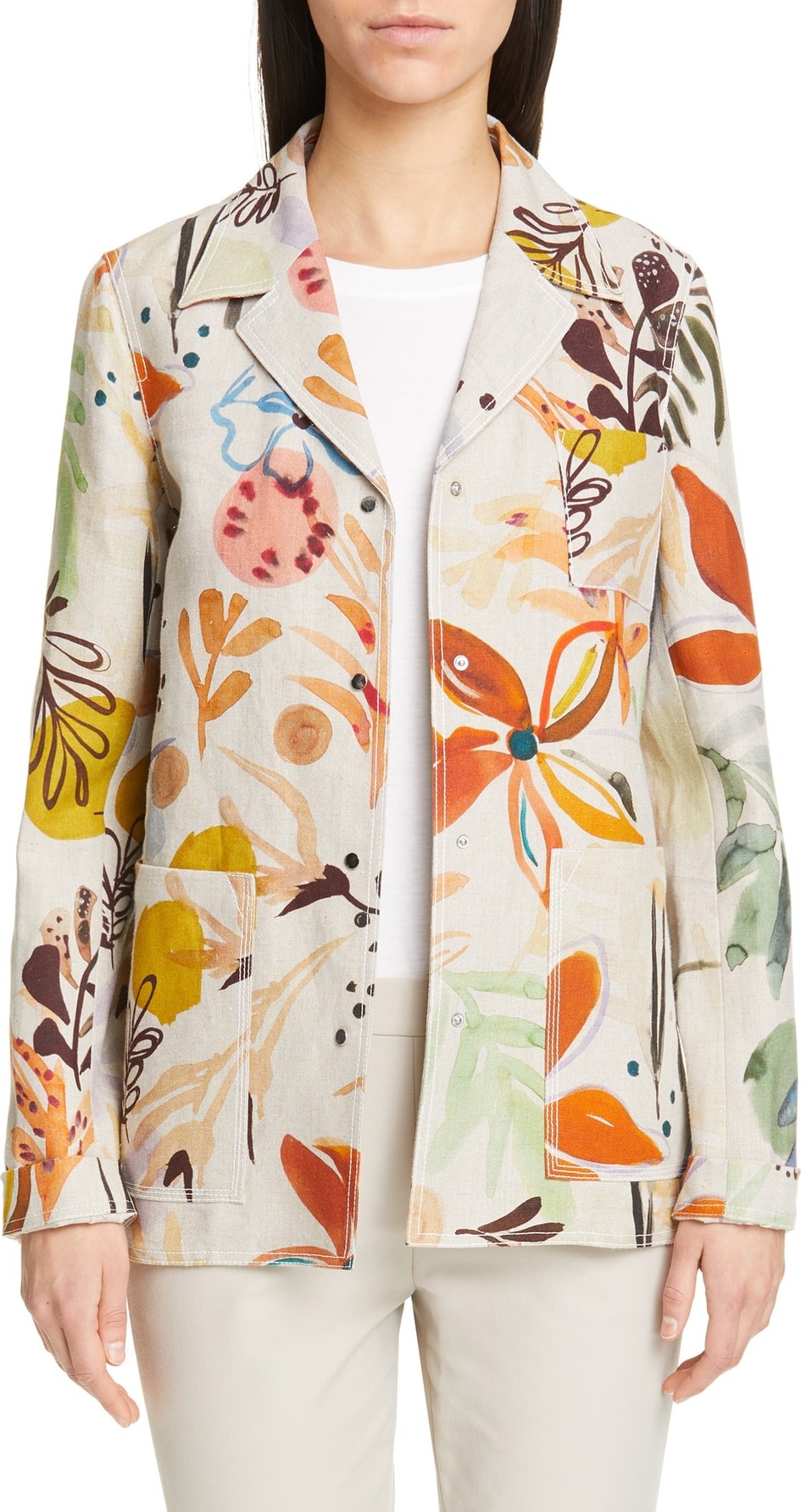 Lafayette 148 New York Jolisa Floral Print Linen Jacket