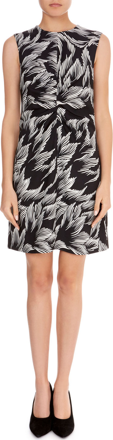 VICTORIA, VICTORIA BECKHAM Sleeveless Round-Neck Ruched-Center A-Line Palm-Print Dress