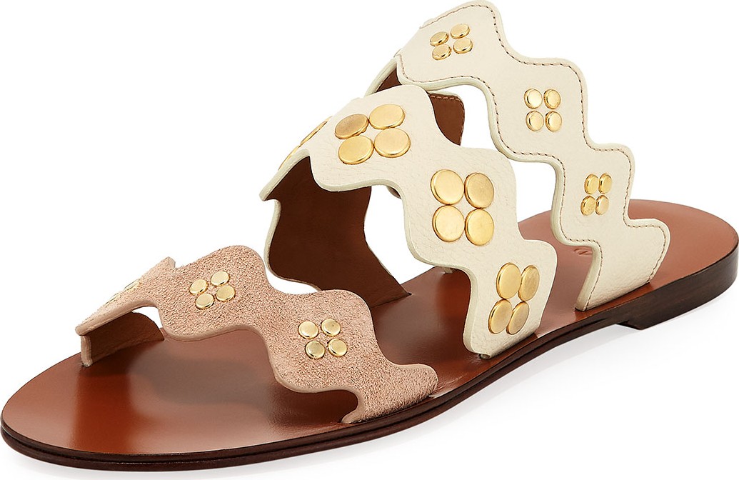 Chloe Lauren Studded Three-Band Flat Slide Sandal