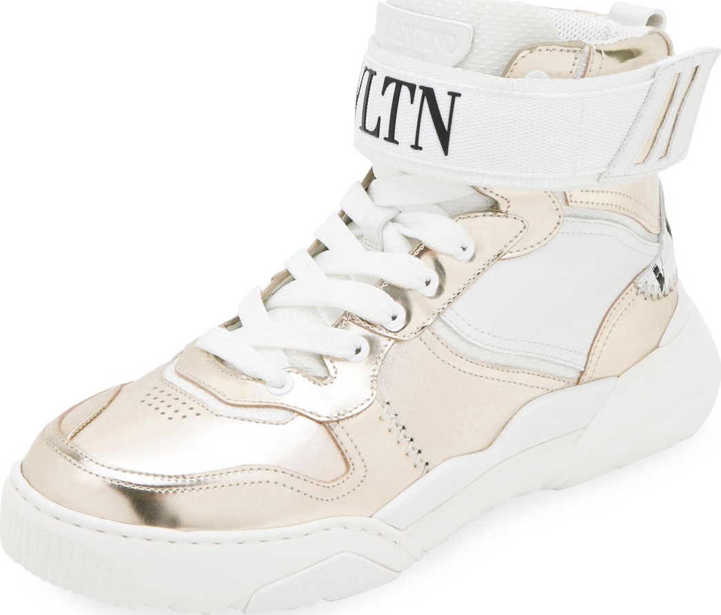 Valentino Men's High-Top Leather Sneakers w/ Grip-Strap Ankle Valentino Men's High-Top Leather Sneakers w/ Grip-Strap Ankle