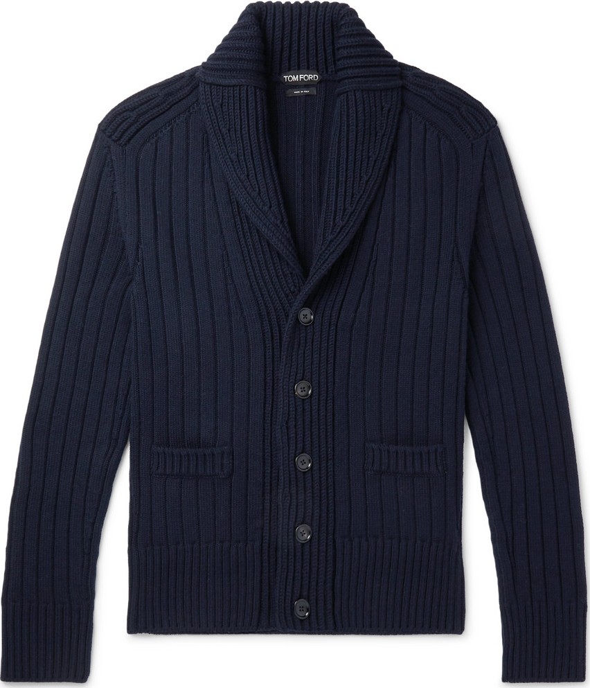 TOM FORD Steve McQueen Shawl-Collar Ribbed Merino Wool Cardigan