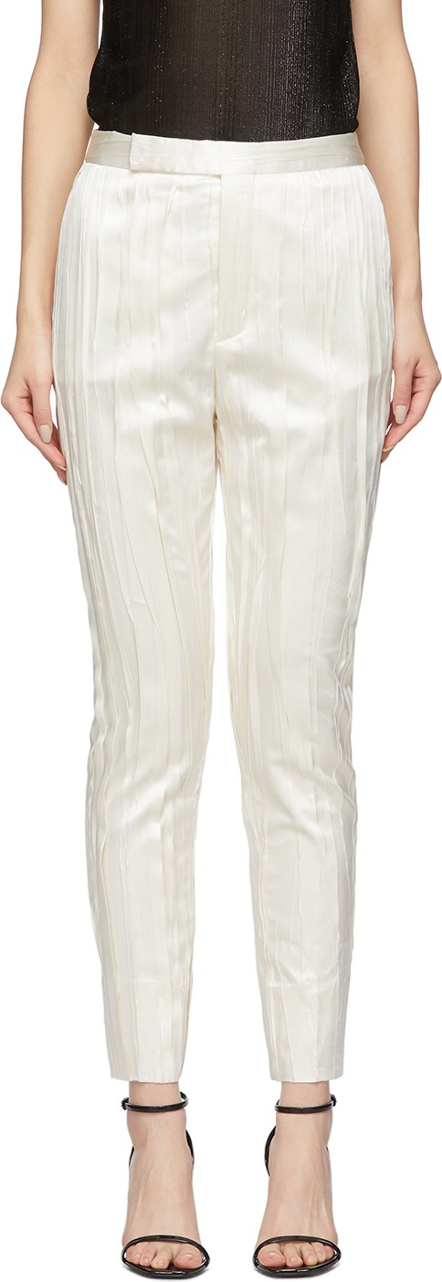 Saint Laurent White Silk Striped Satin Trousers