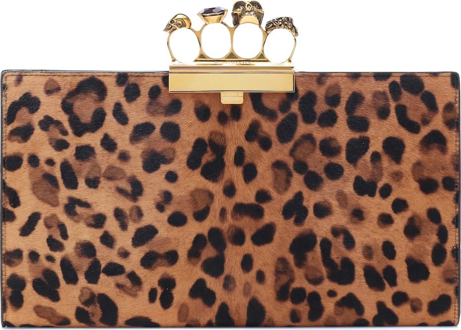 Alexander McQueen Four-Ring leopard-print calf hair clutch