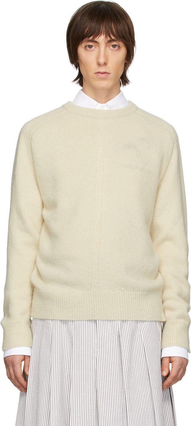 Thom Browne Off-White Jersey Stitch Center-Back Stripe Sweater