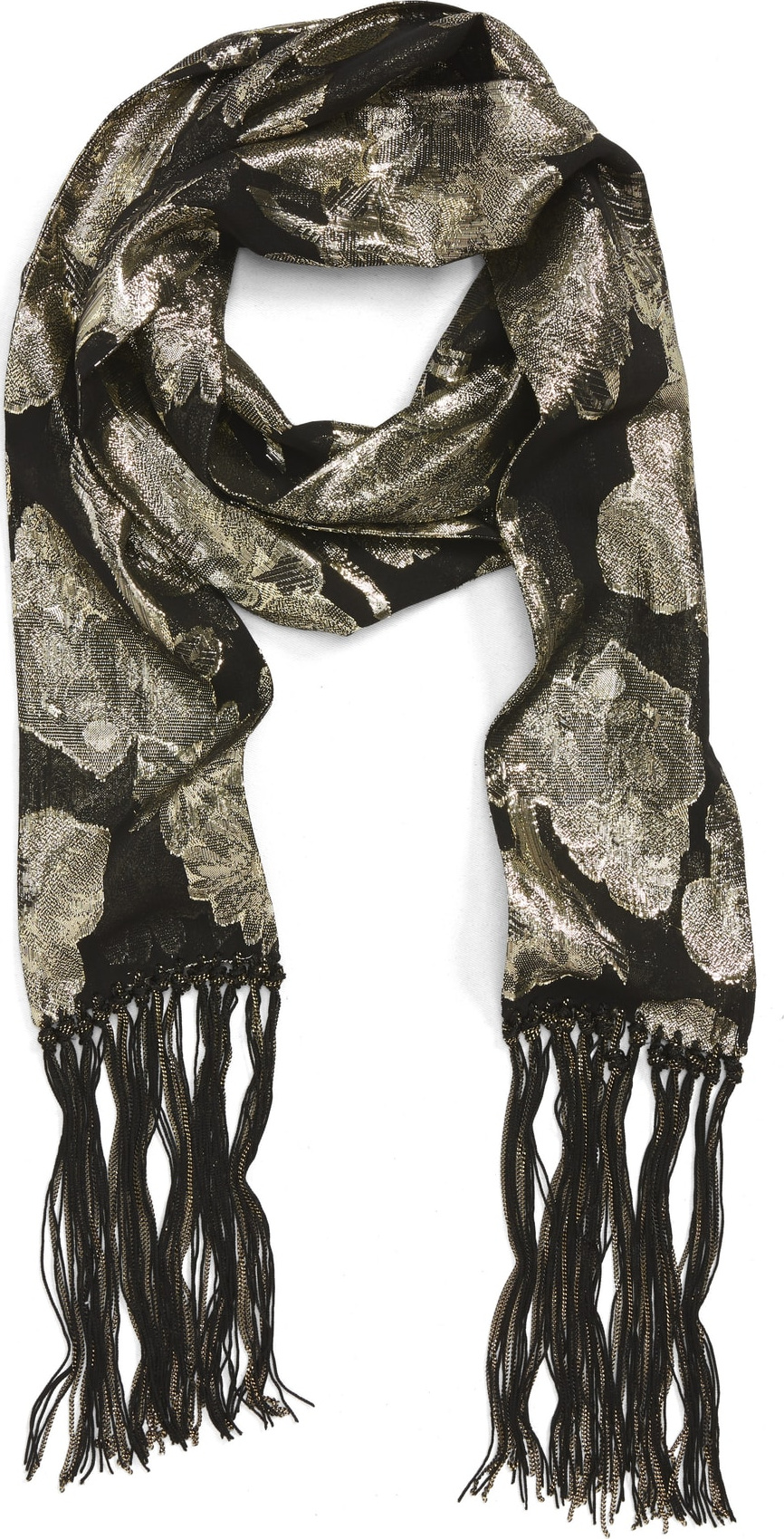 Saint Laurent Fringe Chain Silk Skinny Scarf
