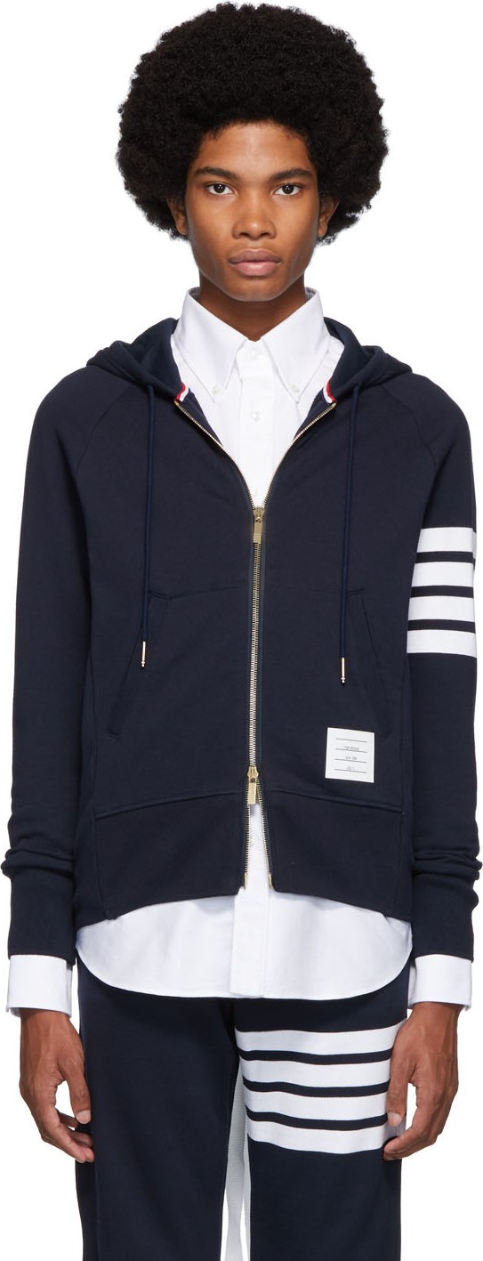 Thom Browne Navy Engineered 4-Bar Classic Full-Zip Hoodie