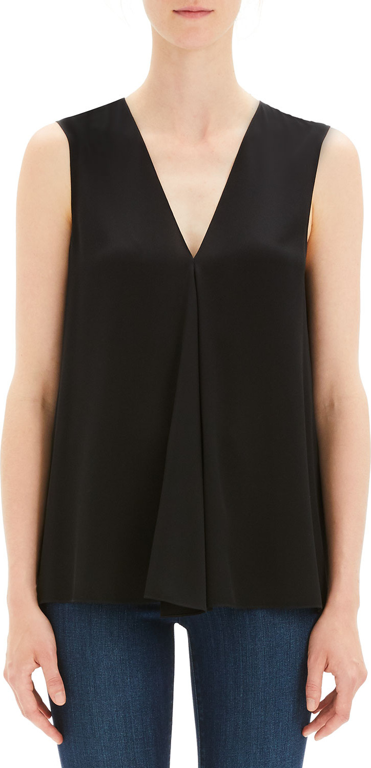 Theory Silk V-Neck Draped-Front A-Line Top