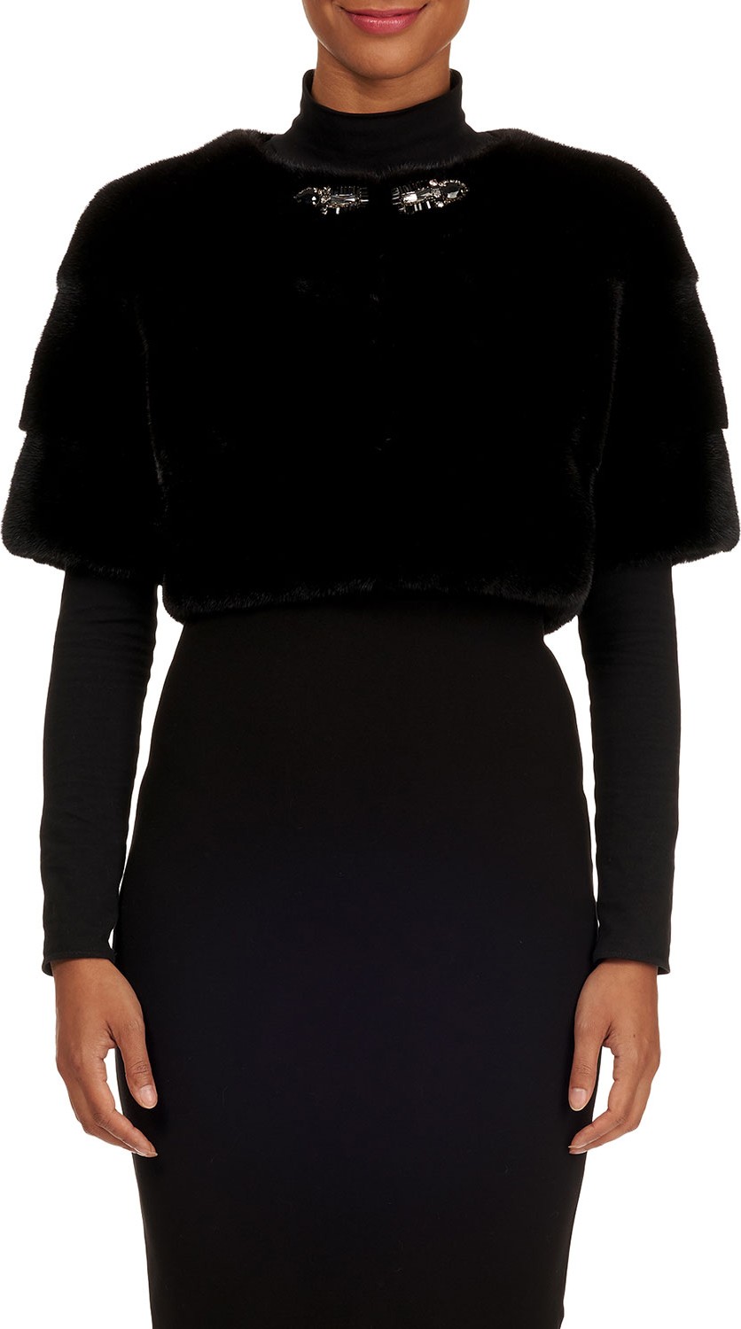 Zac Posen Jewel-Neckline Mink Fur Bolero Jacket