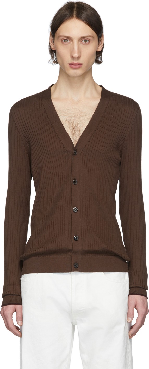 Maison Margiela Brown Rib Knit Cardigan