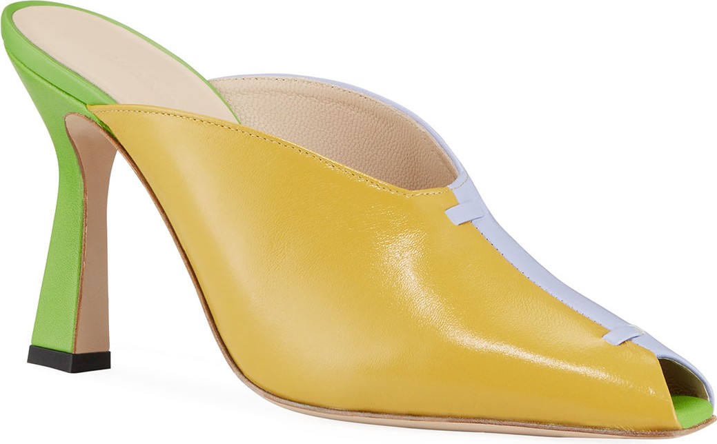 Wandler Nival Peep-Toe Colorblock Leather Mules