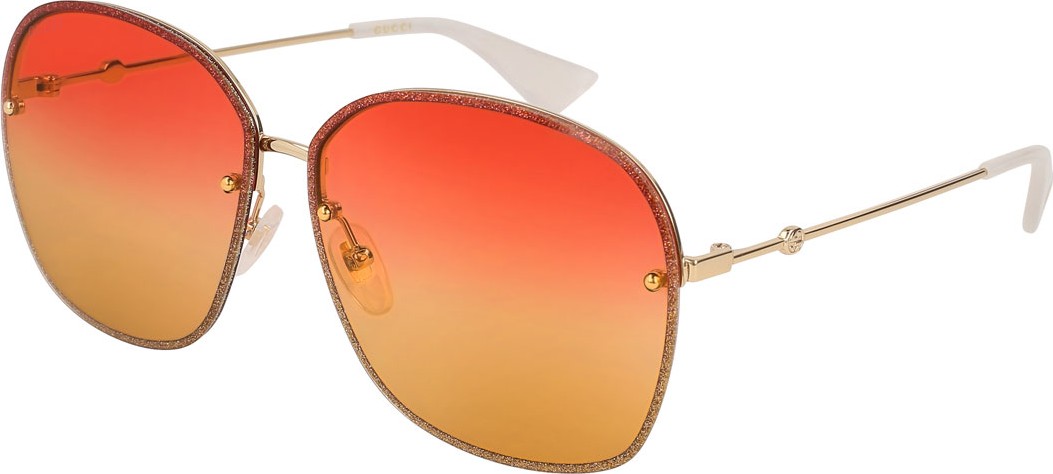 Gucci Glittered Metal Square Sunglasses, Gold