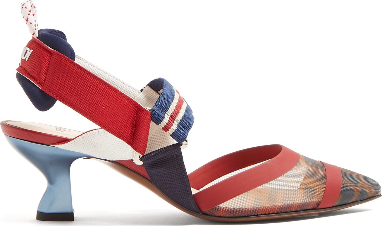 Fendi Colibri FF-print mesh slingback pumps