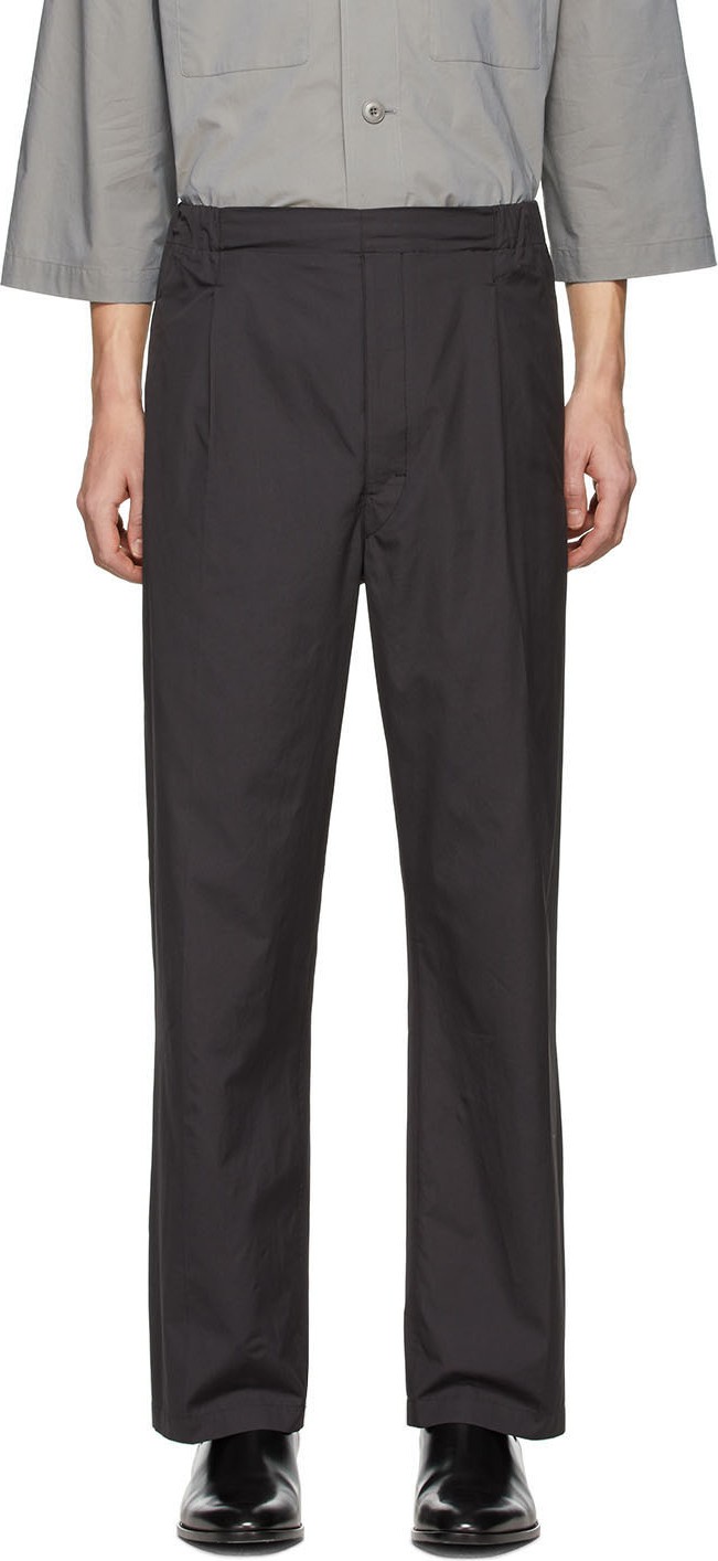 Lemaire Grey Poplin Pleated Drawstring Trousers