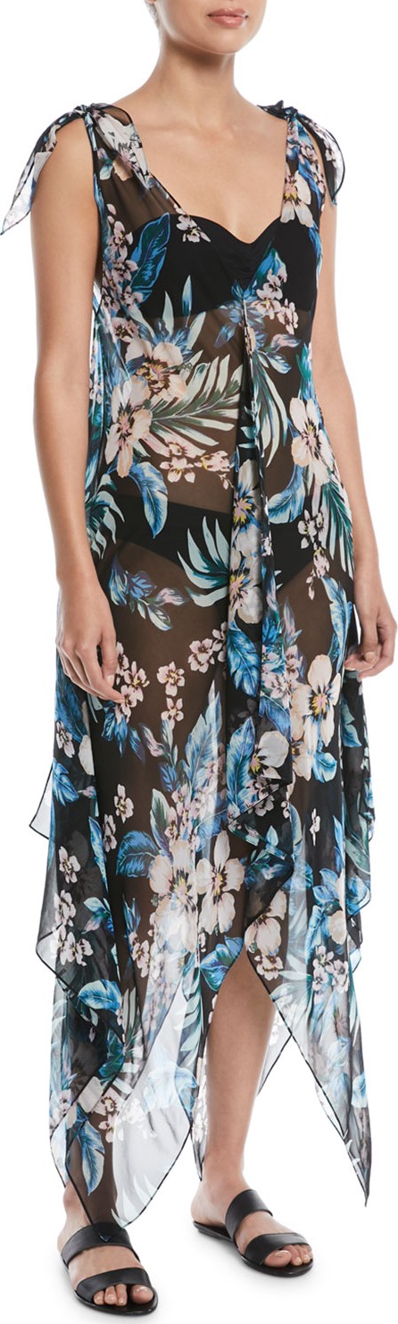 DIANE von FURSTENBERG Sleeveless Chiffon Floral-Print Coverup Maxi Dress