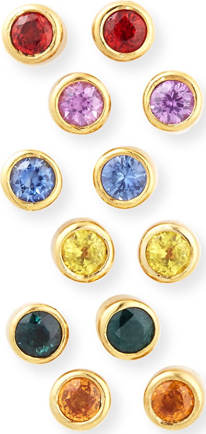 Jean Mahie 22K Mixed Sapphire Bezel Stud Earrings, Set of 6