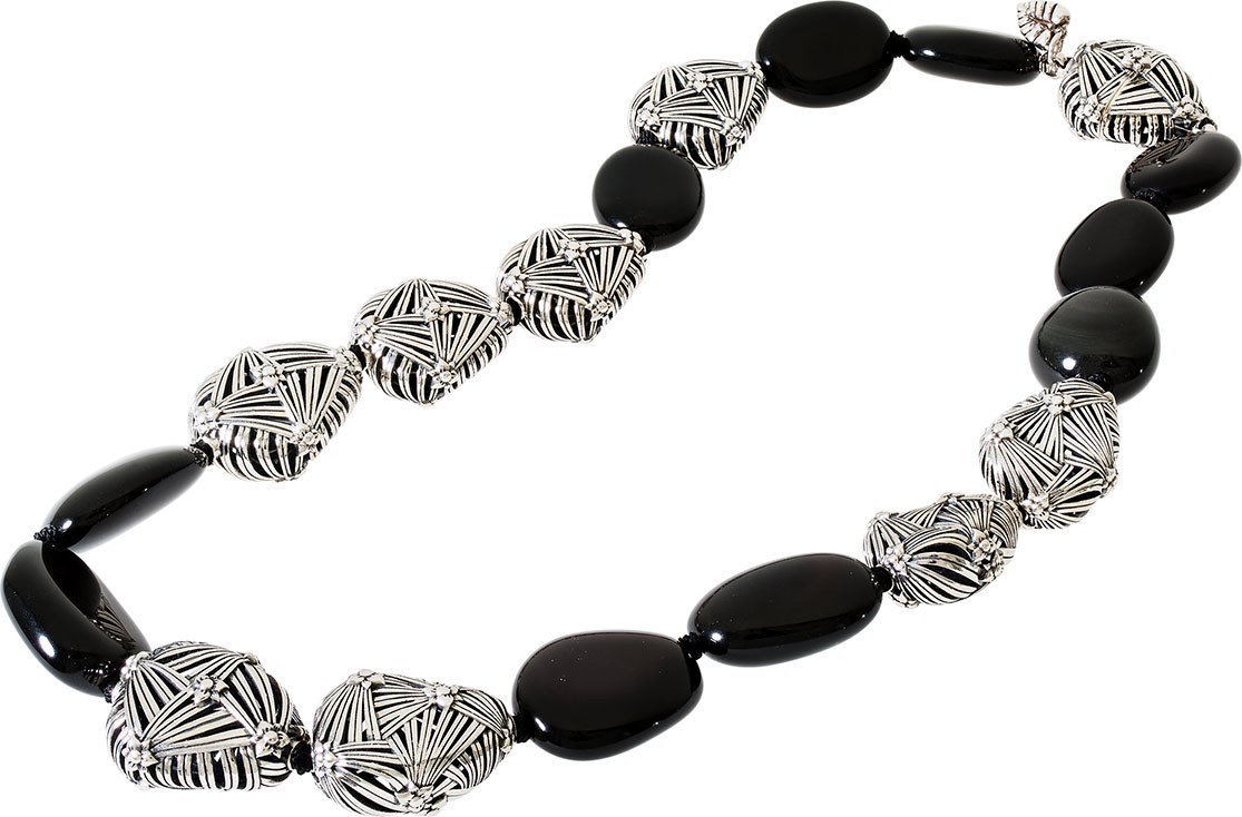 Stephen Dweck Small Freeform Silver & Black Agate Nugget Necklace