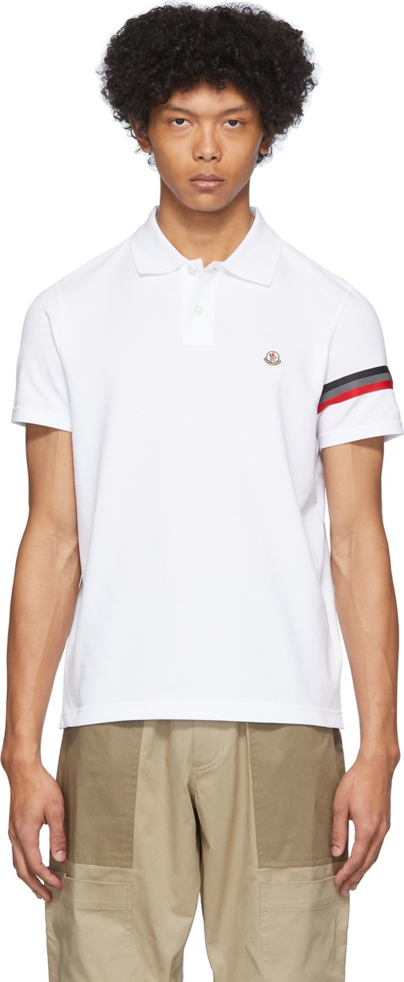 Moncler White Stripe Polo