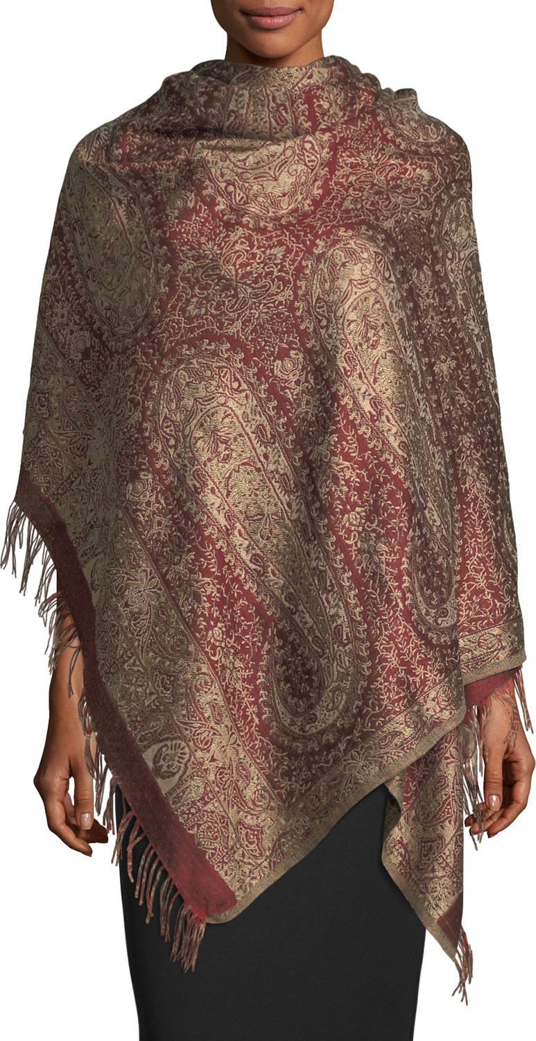 Sabira Antiqued Paisley Wool-Silk Shawl