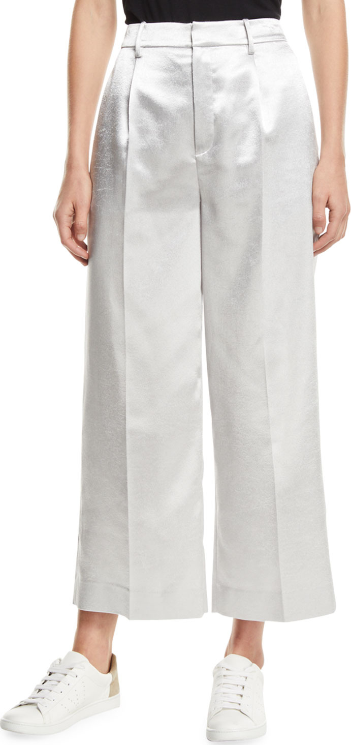 Vince Metallic Cropped Wide-Leg Pants