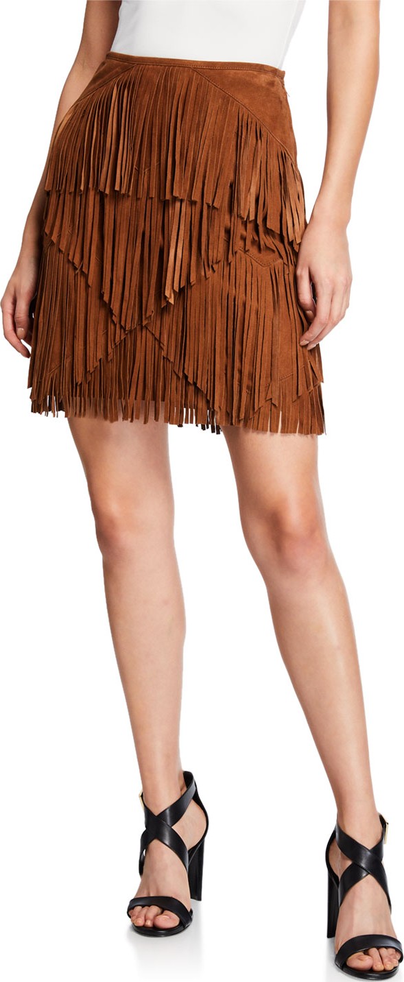 KOBI HALPERIN Suede Fringe Mini Skirt